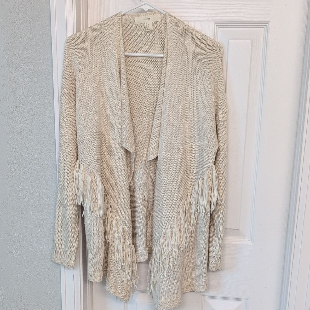 Forever 21 Beige Fringe Cardigan
